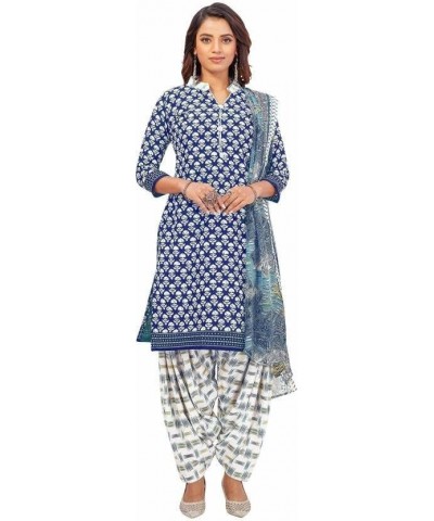 Indian Pakistani Panjabi Style Crepe Fabric Regular Wear Patiala Salwar Suit with Multi Colour Dupatta for Women Blue319 $24....