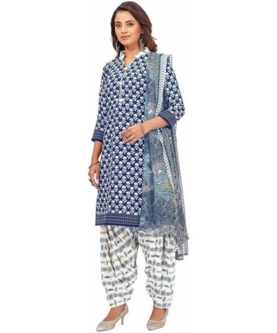 Indian Pakistani Panjabi Style Crepe Fabric Regular Wear Patiala Salwar Suit with Multi Colour Dupatta for Women Blue319 $24....