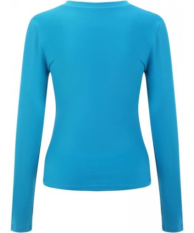 Women's Sexy Crewneck Crop Top Long Sleeve Slim Fit Layering T-Shirt Spring Stretchy Casual Basic Shirt Blouse 2591-crysfr-bu...