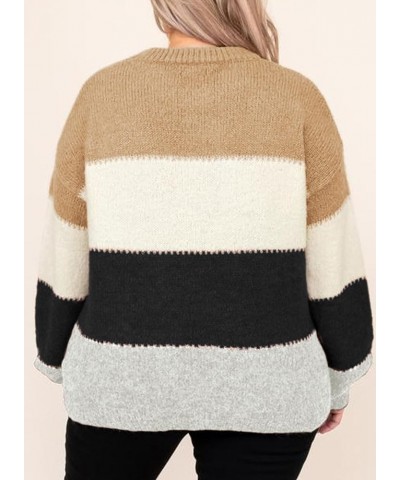 Womens Plus Size Sweaters Casual Long Sleeve Crewneck Color Block Knit Pullover Jumper Tops(1X-5X) Apricot $25.36 Sweaters