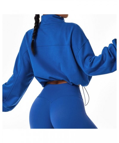 Women Sweat Jacket Cropped Without Hood Sports Long Sleeve Short Cardigan with Zipper Active Wear for Yoga Running Blue $20.9...