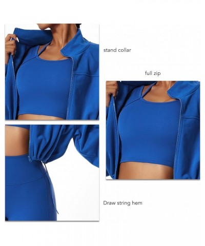 Women Sweat Jacket Cropped Without Hood Sports Long Sleeve Short Cardigan with Zipper Active Wear for Yoga Running Blue $20.9...