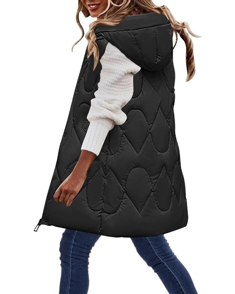 Women's Long Hooded Down Vests Overcoat Warm Windproof Single Breasted Puffy Coats with Pockets 11-black $16.49 Vests