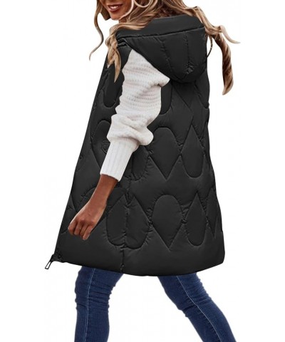 Women's Long Hooded Down Vests Overcoat Warm Windproof Single Breasted Puffy Coats with Pockets 11-black $16.49 Vests