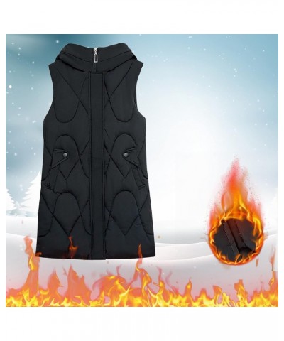 Women's Long Hooded Down Vests Overcoat Warm Windproof Single Breasted Puffy Coats with Pockets 11-black $16.49 Vests