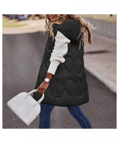 Women's Long Hooded Down Vests Overcoat Warm Windproof Single Breasted Puffy Coats with Pockets 11-black $16.49 Vests