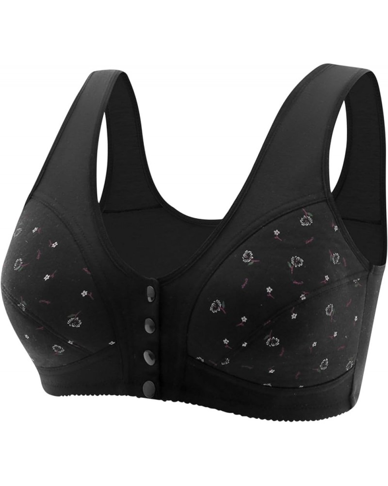 Womens Bras Front Snap Closure Button Front Bra Floral Wirefree Bra Everyday Sleep Bras Sports Bras for Women Girls 6-black $...