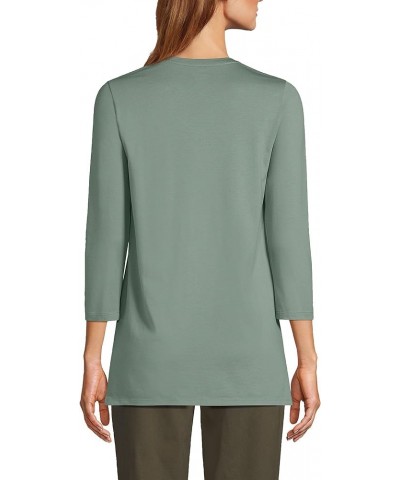 Women's 3/4 Sleeve Supima Cotton Crewneck Tunic Lily Pad Green $20.86 Tops