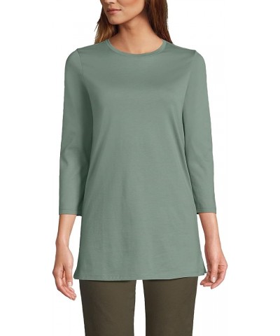 Women's 3/4 Sleeve Supima Cotton Crewneck Tunic Lily Pad Green $20.86 Tops