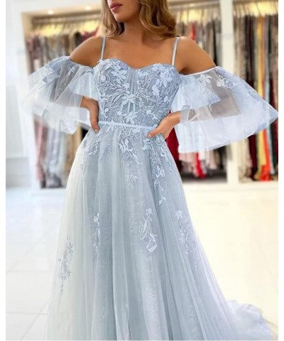 Tulle Prom Dresses for Women Long Ball Gown Off Shoulder Lace Applique Formal Evening Party Gowns 2024 Lilac $38.70 Dresses