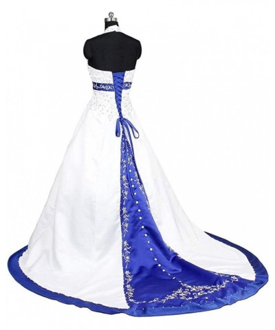 Women's Halter A-line Satin Embroidery Bridal Wedding Dresses for Bride Ivory & Blue $56.25 Dresses