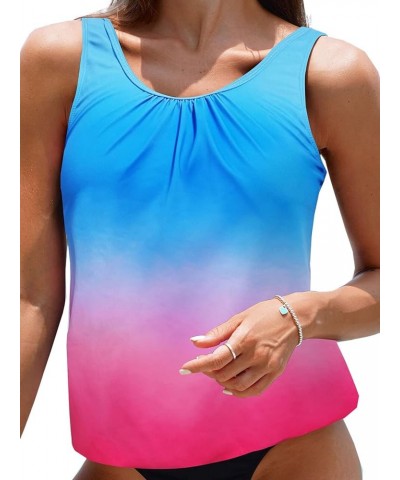 Tankini Top Swimsuit Tops for Women Modest Tummy Control Swim Tops Plus Size Bathing Suit Top S-XXXL No Bottom Pink Blue $13....