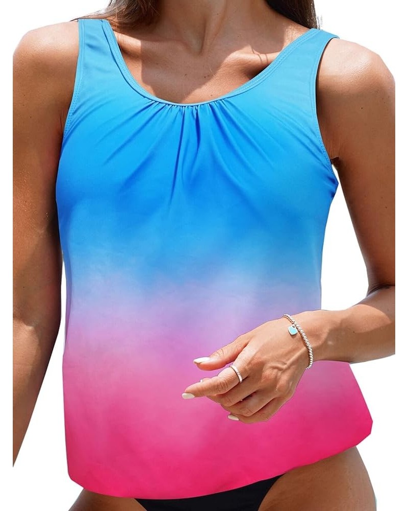 Tankini Top Swimsuit Tops for Women Modest Tummy Control Swim Tops Plus Size Bathing Suit Top S-XXXL No Bottom Pink Blue $13....