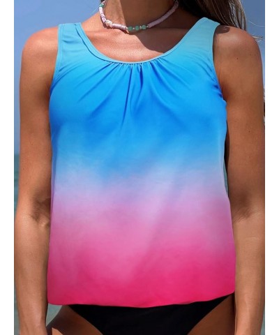 Tankini Top Swimsuit Tops for Women Modest Tummy Control Swim Tops Plus Size Bathing Suit Top S-XXXL No Bottom Pink Blue $13....