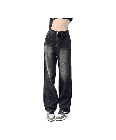 Women Y2k High Waist Straight Leg Jeans Y2K Fashion Baggy Denim Pants 90s Boyfriend Trousers Streetwear (Medium,Dark Blue C) ...