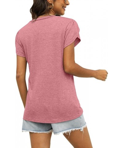 Womens Tops Summer V Neck Petal Sleeve Blouse Casual Tshirts Pink $10.19 Blouses