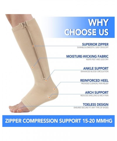 3 Pairs Zippre Compression Socks - Calf Knee High Open Toe Compression Stockings 15-20mmHg for Walking,Running 1 Pair Nude $1...