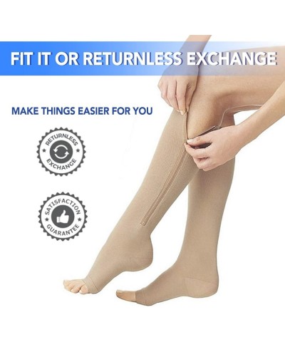 3 Pairs Zippre Compression Socks - Calf Knee High Open Toe Compression Stockings 15-20mmHg for Walking,Running 1 Pair Nude $1...