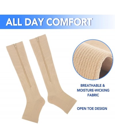 3 Pairs Zippre Compression Socks - Calf Knee High Open Toe Compression Stockings 15-20mmHg for Walking,Running 1 Pair Nude $1...