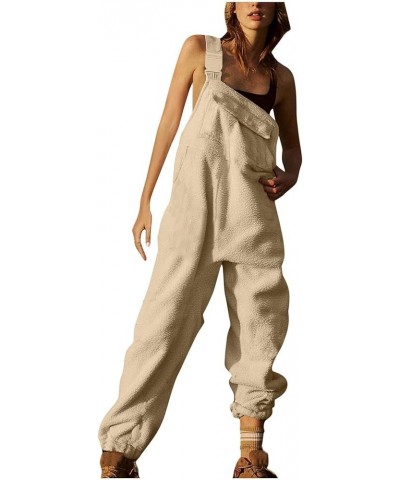 Fleece Overalls for Women Sherpa One Piece Snow Bibs Jumpsuits Adjustable Suspender Straps Ski Pants With Pocket Khaki $9.66 ...