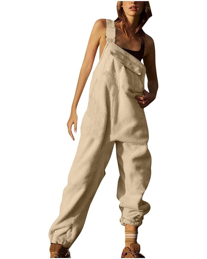 Fleece Overalls for Women Sherpa One Piece Snow Bibs Jumpsuits Adjustable Suspender Straps Ski Pants With Pocket Khaki $9.66 ...