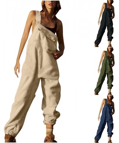 Fleece Overalls for Women Sherpa One Piece Snow Bibs Jumpsuits Adjustable Suspender Straps Ski Pants With Pocket Khaki $9.66 ...