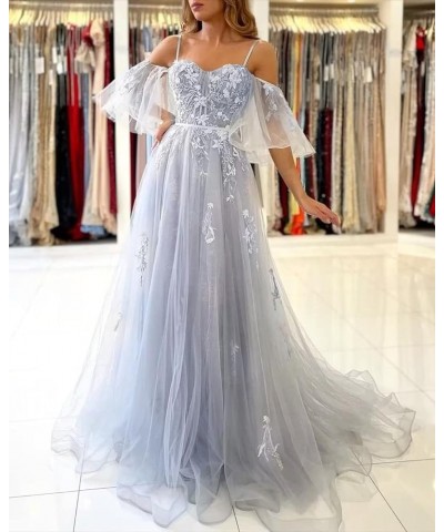 Tulle Prom Dresses for Women Long Ball Gown Off Shoulder Lace Applique Formal Evening Party Gowns 2024 Lilac $38.70 Dresses