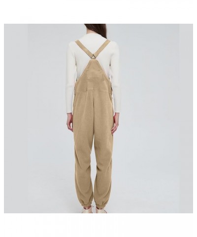 Fleece Overalls for Women Sherpa One Piece Snow Bibs Jumpsuits Adjustable Suspender Straps Ski Pants With Pocket Khaki $9.66 ...