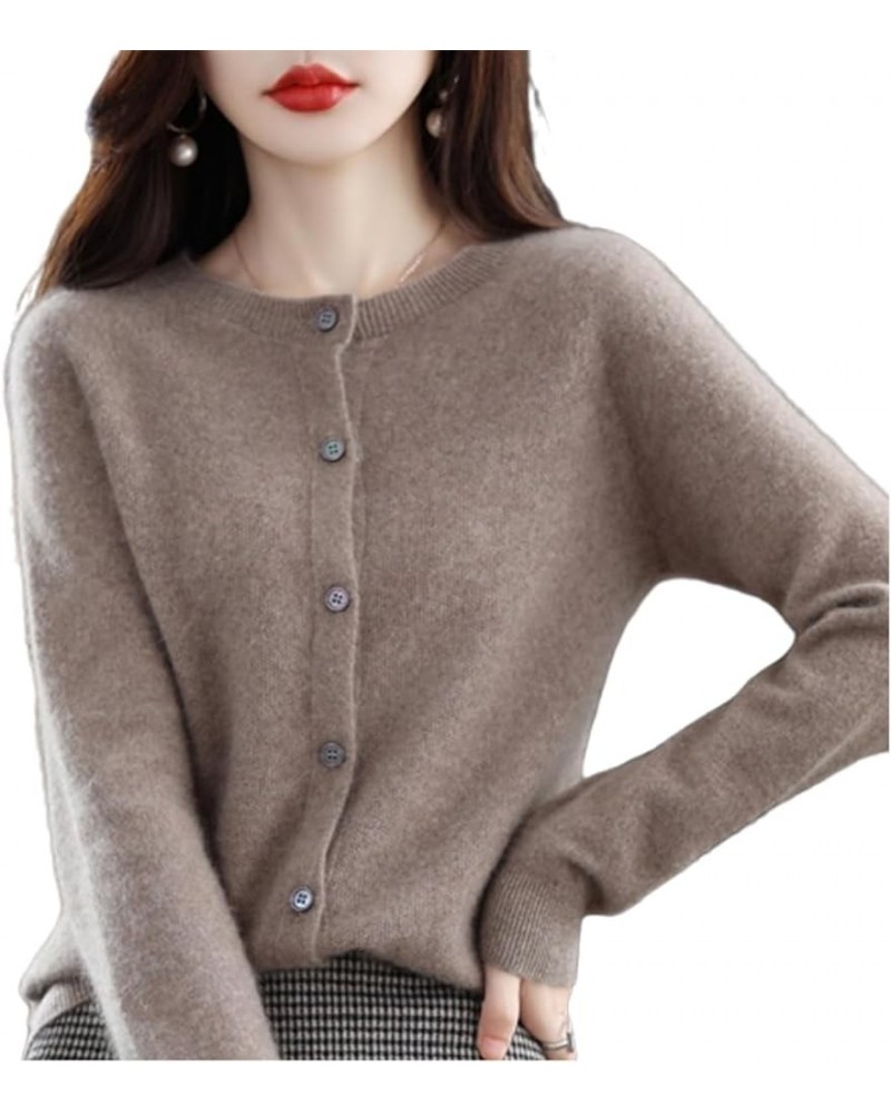 Women's Round Neck Wool Cardigan Sweaters,100% Cashmere Button Front Long Sleeve Soft Warm Knit Open Front Sweater Camel $22....