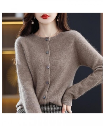 Women's Round Neck Wool Cardigan Sweaters,100% Cashmere Button Front Long Sleeve Soft Warm Knit Open Front Sweater Camel $22....