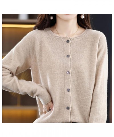 Women's Round Neck Wool Cardigan Sweaters,100% Cashmere Button Front Long Sleeve Soft Warm Knit Open Front Sweater Camel $22....