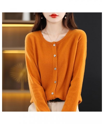 Women's Round Neck Wool Cardigan Sweaters,100% Cashmere Button Front Long Sleeve Soft Warm Knit Open Front Sweater Camel $22....