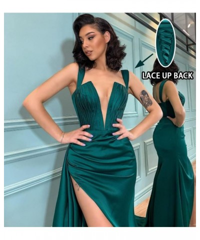 Satin Prom Dress for Women 2024 Long Ball Gowns High Slit Deep V-Neck Formal Evening Party Dresses Silver $50.75 Dresses