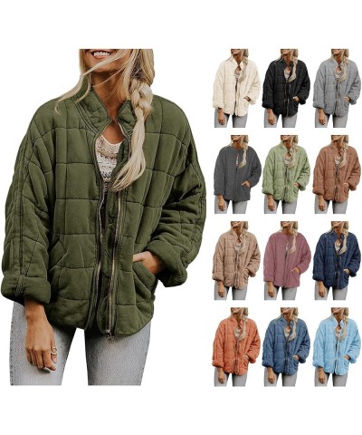 Quilted Puffer Jacket Women Lightweight Zipper Short Padded Coat Warm Winter Down Coat Outwear Tops with Pockets A-army Green...