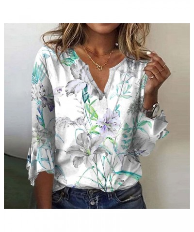 Fall Tops for Women 2023 Trendy,Women's Top Loose V-Neck Seven-Quarter Bell Sleeve T-Shirt 4-mint Green $9.35 T-Shirts