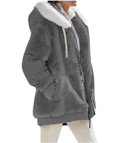 Winter Coats for Women Warm Button Down/Zipper Fur Fleece Wool Sherpa Coats with Pockets 884 Zl C-dark Gray $19.46 Jackets