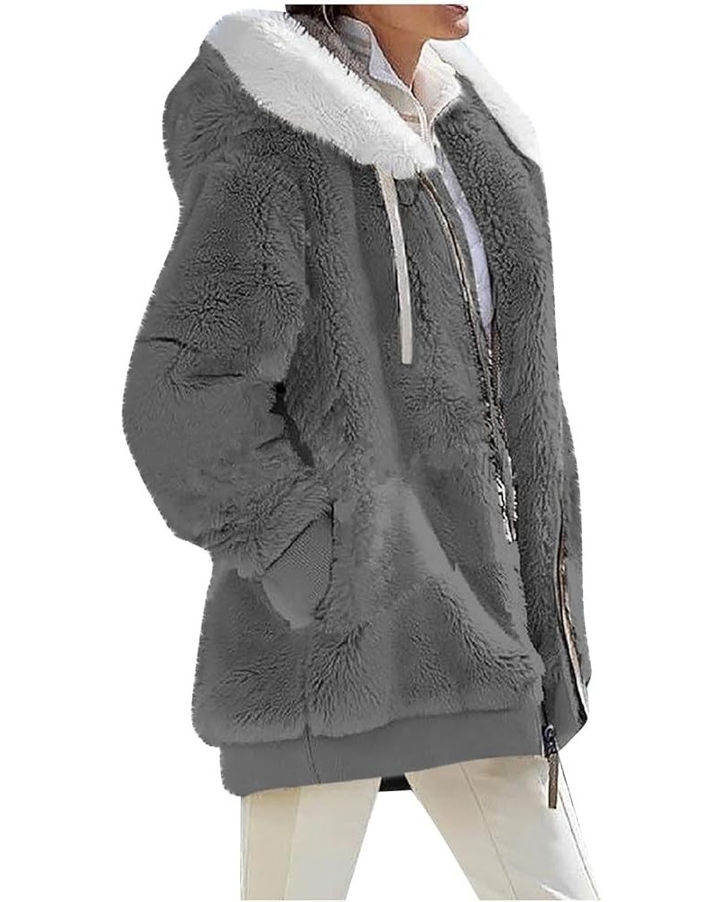 Winter Coats for Women Warm Button Down/Zipper Fur Fleece Wool Sherpa Coats with Pockets 884 Zl C-dark Gray $19.46 Jackets