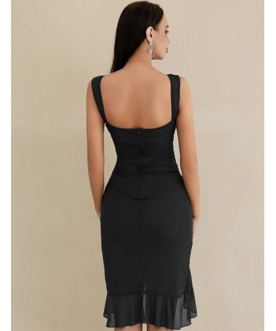 Women's Ruched Bodycon Sleeveless Midi Dress Crew Neck Backless Ruffle Hem Cocktail Tank Dresses 95black $18.24 Dresses