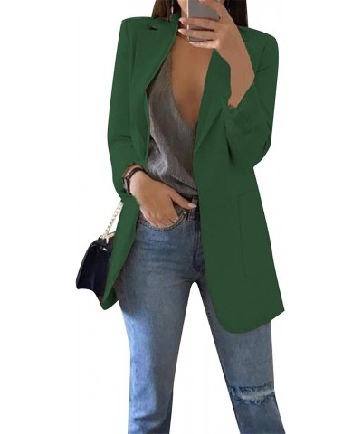 Women's Casual Long Sleeve Blazer Jacket Plus Size Solid Color Work Blazer Dark Green $17.20 Blazers