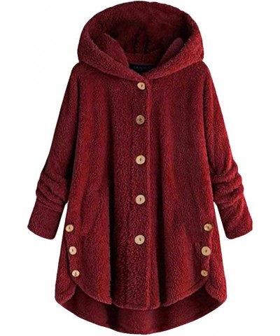 Sherpa Lined Jacket Women Button Down Long Sleeve Shaggy Shearling Hooded Cardigans Fitness Fall Winter Outerwear 08 Wine $9....