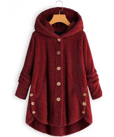 Sherpa Lined Jacket Women Button Down Long Sleeve Shaggy Shearling Hooded Cardigans Fitness Fall Winter Outerwear 08 Wine $9....