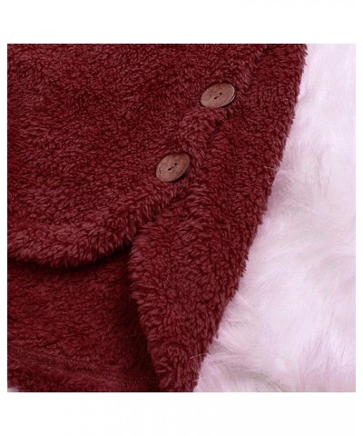 Sherpa Lined Jacket Women Button Down Long Sleeve Shaggy Shearling Hooded Cardigans Fitness Fall Winter Outerwear 08 Wine $9....