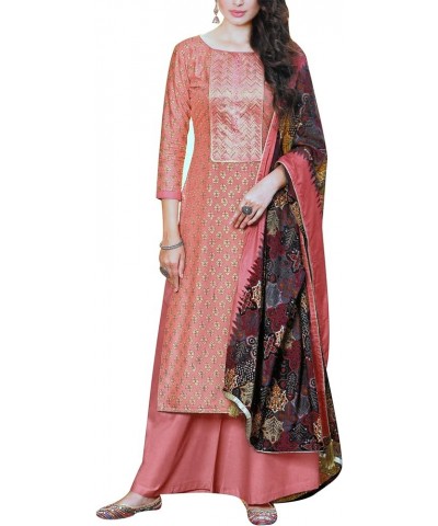 Womens Modal Silk Salwar Kameez with Foil Print Embroidered | Silk Printed Dupatta Peach $37.39 Dresses