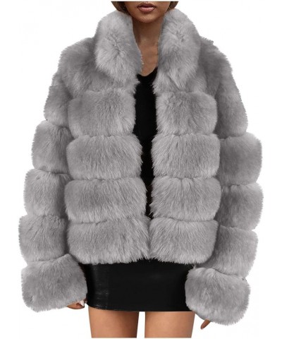 Faux Fur Jackets For Women Winter Warm Fluffy Fleece Crop Outerwear Oversized Soft Coats Jacket Trendy Short Tops Gray Faux F...