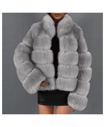 Faux Fur Jackets For Women Winter Warm Fluffy Fleece Crop Outerwear Oversized Soft Coats Jacket Trendy Short Tops Gray Faux F...