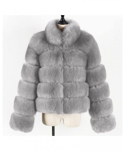 Faux Fur Jackets For Women Winter Warm Fluffy Fleece Crop Outerwear Oversized Soft Coats Jacket Trendy Short Tops Gray Faux F...