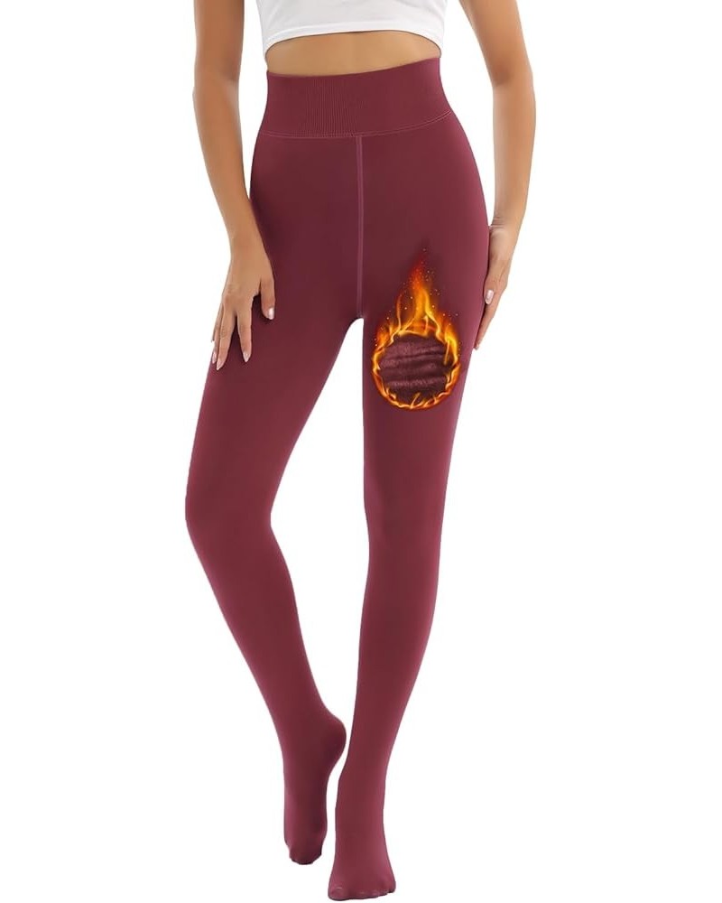 Fleece Lined Leggings for Women Thermal Tummy Control High Waist Winter Warm Workout Tights Wine $11.99 Leggings