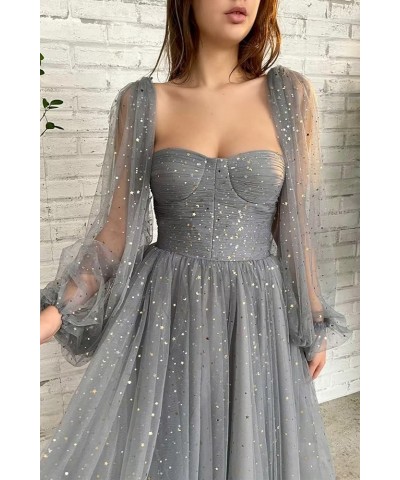 Puffy Sleeve Prom Dresses Long Sleeves Sparkly Starry Tulle Formal Evening Party Gowns Tea Length 02-royal Blue $34.20 Dresses