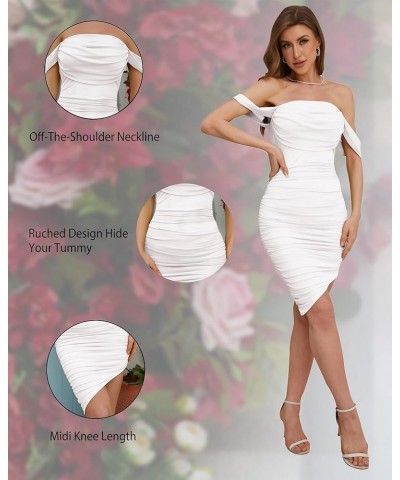 Women Square Neck Bodycon Sleeveless Homecoming Dresses Ruched Mesh Off The Shoulder Wedding Guest Dress White $20.70 Dresses