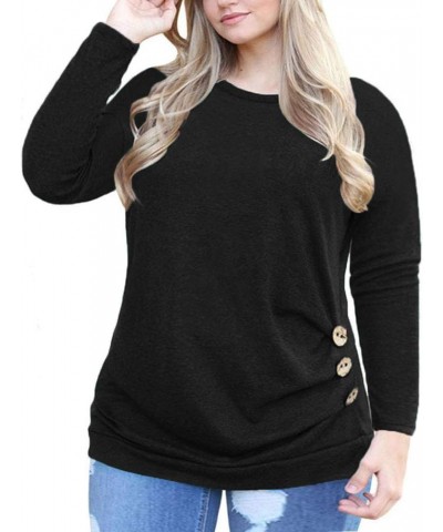 Women's Plus Size Buttons Decor Tunic Tops Causal Long Sleeve Blouse Shirts 01_black $13.20 Blouses